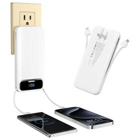 Ac-02e Makoval Portable-charger Power-bank With Built-in Cables And Ac Wall Plug - 12000mah Pd