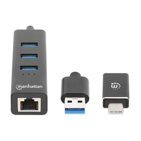 180894 Manhattan 3-port Usb 3.0 Type-c /a Combo Hub With Gigabit Ethernet Network Adapter