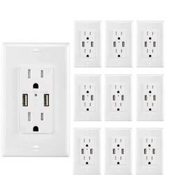 Meou 750076791240 Usb Outlet Charger Wall Plate 10pack 4.2a High Speed Decora Receptacl