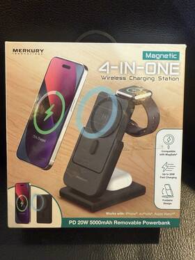 Merkury Innovations 194383065074 4-in-1 Magnetic Wireless Charging Station Magsafe Compatible