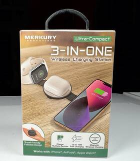 Merkury Innovations 194383071839 3-in-1 Wireless Charging Station Ultra Compact For Apple New