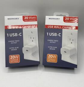 Mi-tc008-199w Merkury Innovations Set Of 2 Nib 20 Watt Fast Charging Usb-c Wall Charger Box