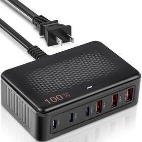 100w Meromore 717331944377 Fast Charger Usb C Block Gan 6-port Charging Station Hub With 3