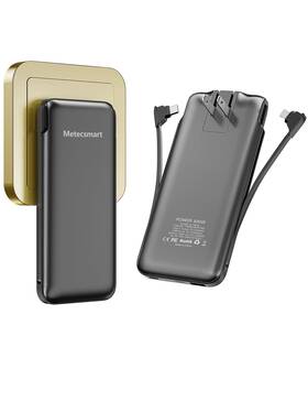 Metecsmart 768432626679 Portable Charger Power Bank With Built In Cable And Ac Wall Plug 10000mah Fa
