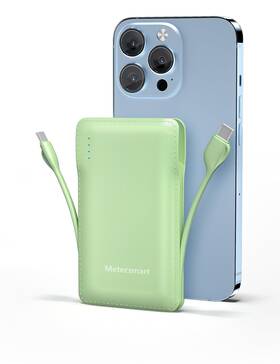 Metecsmart 768432628864 10000mah Portable Phone Charger With Builtin 2 Cables Small Slim Mini Power Bank