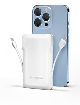 Metecsmart 791711399681 10000mah Portable Phone Charger With Built-in 2 Cables Small Slim Mini Power