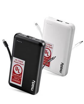 M8206 Miady 2-pack Small Portable Charger Ul Listed 5000mah Slim Power Black White