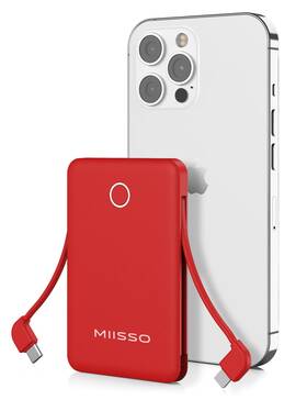 Miisso 768399167802 6000mah Ultra Slim Built In Cables Power Bank Card Size Usb C Cords