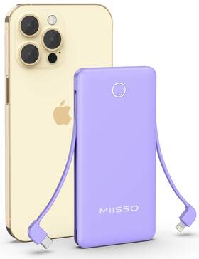 Miisso 768399168076 10000mah Slim Portable Charger With Built In Cable Power Bank Travel