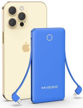 Miisso 768399334181 10000mah Slim Portable Charger With Built In Cable Power Bank Travel