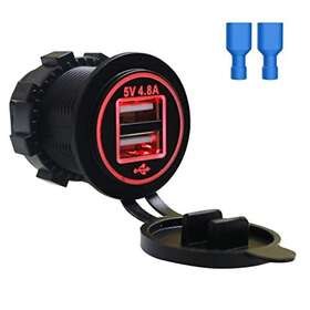 Mi061 Minitata 4.8a Dual Usb Port Charger Waterproof Aluminum Power Outlet Fast Charge Red