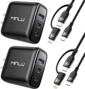M01-cca-fc65 Minlu 65w 3-port Gan Usb-c Charger Pps Fast Charging Block 100w 2-in-1 Cable