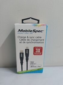 Mbs06900 Mobile Spec 6ft. 18w Metal Lightning To Usb-c Charge And Sync Cable Black