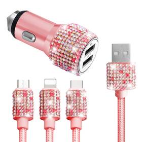 8206 Moioee ‎ Moioee-charge14 Bling Dual Usb Car Charger With 3-in-1 Multi Fast Charging Cable Port C