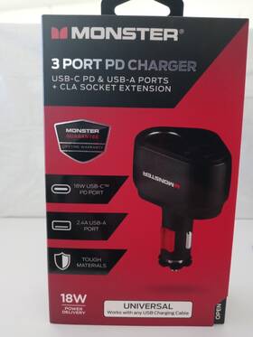 Monster 021331406521 Pd Usb Type-c And 2.4a Port Car Socket Charger
