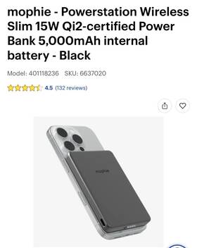 Qi2-certified Mophie 401118236 Powerstation Wireless Slim 15w Power Bank 5 000mah