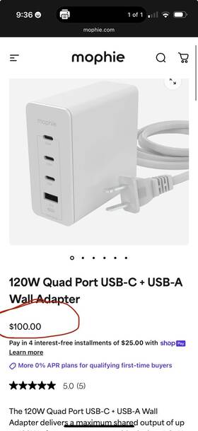 B0bc2c3p15 Mophie Speedport 120 Wall Charger Bundle - White 3xusb-c 1xusb-a Hub Gan Fast