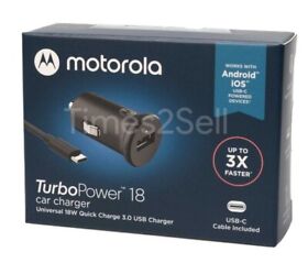 Sjv100amb10 Motorola Turbo Power 18 Quick Charge 3.0 Car Charger Usb Type C Cable New