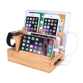 Mozowo 747045270097 Bamboo Wood Desktop Organizer Charging Docking Station Charger Holder Cradle