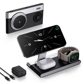 T817-f Mukiya Foldable 3 In 1 Magnetic Wireless Charging Station For Devices Black