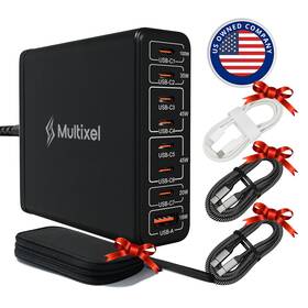 Multixel 198715108163 Upgraded 240w 8 Ports Gan Charger With Travel Case Usb C Charging Hub Multi