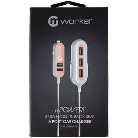 Cddc20na0002 Mworks Mpower 10.8a Front And Back Seat 5 Port Car Charger Rose Gold/white New