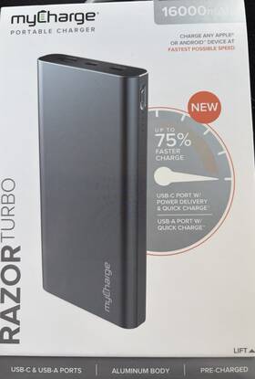 Mycharge 4619 Razor Turbo 16000mah Power Bank Usb-c Pd/usb-a Qc Gray Cable