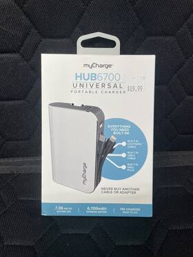 76625535 Mycharge Hub6700mah Univerasal 3.4a Power Bank Mult Charging Cables 36hr Sealed