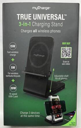 Mycharge 847843007939 3-in-1 15w Qi Fast Wireless Charging Stand For Iphones/airpod/ipad