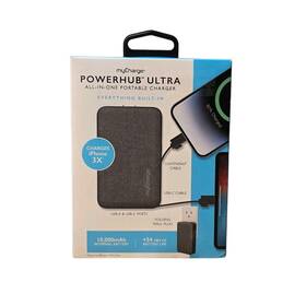 Mycharge 847843008240 Powerhub Ultra 10000mah/15w Output Power Bank With Charging Cables - Black