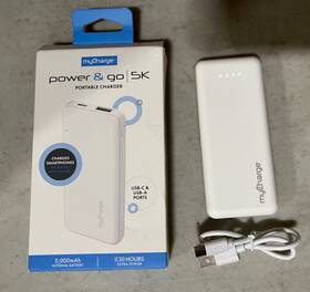 Mycharge 847843008950 Power And Go 5k Portable Charger Usb-c Usb-a Ports - White