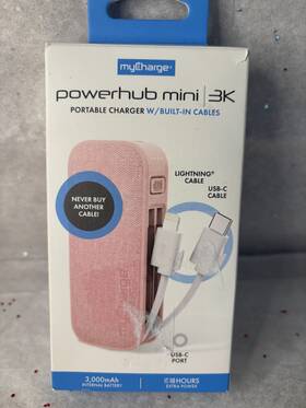 Lpgy596843 Mycharge Powerhub Mini 3000mah/12w Output Power Bank With Charging Cable- Pink