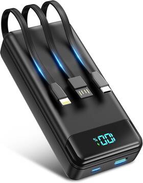 P400c Nacete Portable Charger 40000mah Power Bank Built-in Cable Battery Pack Pd Black