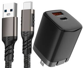 Nakedcellphone 795777886857 Dual Port Usb 20w Travel Wall Charger And Rugged Type-c Cable For Phone - 1 Foot