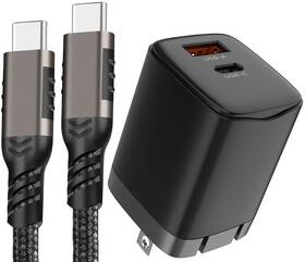 Nakedcellphone 795777887236 Dual Port Usb 20w Wall Charger And Braided Type-c Cable For Phone - 6.5 Feet