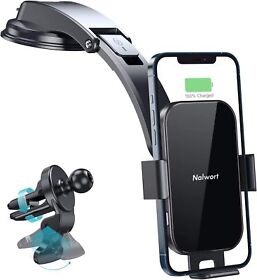 Nalwort Wireless Car Charger 15w Qi Fast Charge With Metal Frame Dashboard An