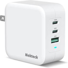 P49s-2c1u Nekteck Gan Charger 100w Usb C 3-ports With Pd.3 And Qc.3 White