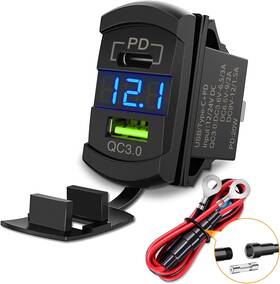 90269b-a Nilight Rocker Switch Style Usb Charger Led Voltmeter Quick Charge 12v Pd Type C
