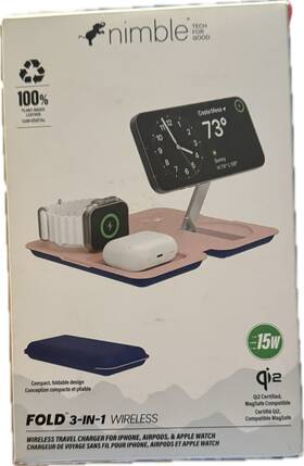 Nimble 810090113494 Fold 3-in-1 Wireless Travel Charger 15w Qi2 Magsafe For Iphone Watch