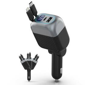 Nknzly 752844823207 87w Retractable Car Charger 4-in-1 Fast Usb C Charging Compact Black&grey