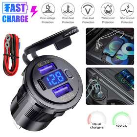 Nsi 601549107597 Qc 3.0 Pd Dual Usb Socket Charger Led Voltmeter 12v Power Outlet For Car Boat Rv
