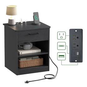 Ns-rt-bk-112523 Odika Everyday Side Table With Fast Charging Station - Usb C Cable W