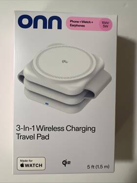Onn 194346391035 3 In 1 Wireless Charging Travel Pad Phone/watch/earphones New