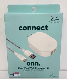 Onn 681131357548 Onn. Dual 2.4 Amp Ports Wall Charging Kit With 3 Ft. Usb To Usb-c Cable
