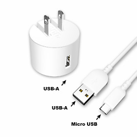Onn. Wall Charging Kit With 3ft Micro-usb To Usb Cable White Led Power Indicato