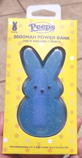 3600 Orbit Innovations 810159394055 Peeps Blue Mah Power Bank With Usb-a And Usb-c Ports