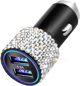 Otostar 313105134168 Dual Usb Car Charger 4.8a Output Bling Crystal Diamond Decorations