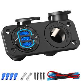 At17-15 Ouffun 12 Volt Usb Outlet Cigarette Lighter Socket Aluminum Metal 54w Multi Qc3.0 Ca