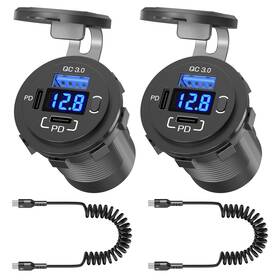 Qd01-5 Ouffun C85q 96w Usb 12v Outlet 3 Port With 2 Type C Cable Multi Car Charger Adap