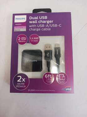 Philips 030878489669 Dual Usb Wall Charger With Usb-a/usb-c Charge Cable